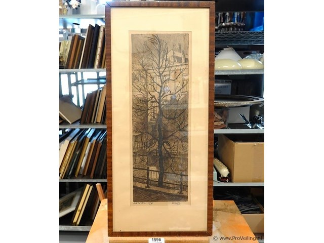 Ets "aan de oude gracht utrecht". dick van luijn (1896-1981) - afbeelding 1 van  5