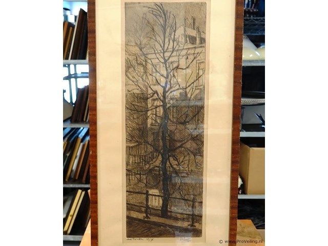 Ets "aan de oude gracht utrecht". dick van luijn (1896-1981) - afbeelding 2 van  5