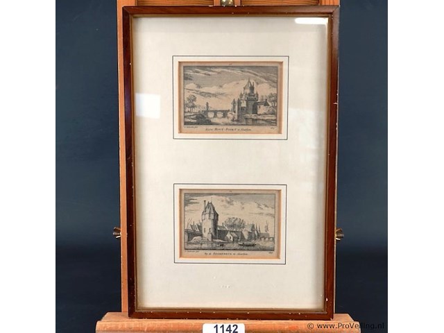 Ets hout-poort haarlem en ets bij de sparebrug te haarlem - afbeelding 1 van  5