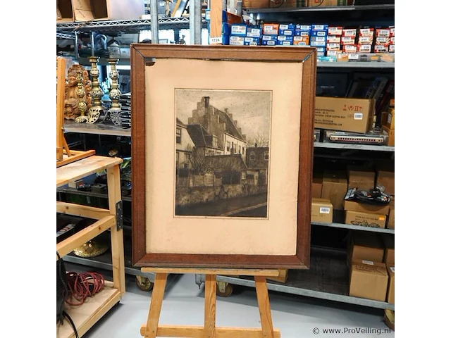 Ets of tekening van de langegracht in amersfoort, gemaakt door de nederlandse kunstenaar dirk harting (1884–1972) - afbeelding 1 van  8