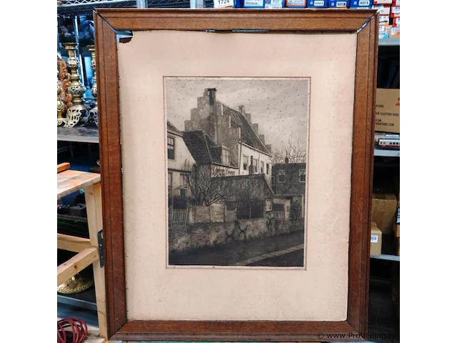 Ets of tekening van de langegracht in amersfoort, gemaakt door de nederlandse kunstenaar dirk harting (1884–1972) - afbeelding 2 van  8