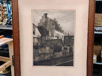 Ets of tekening van de langegracht in amersfoort, gemaakt door de nederlandse kunstenaar dirk harting (1884–1972) - afbeelding 2 van  8