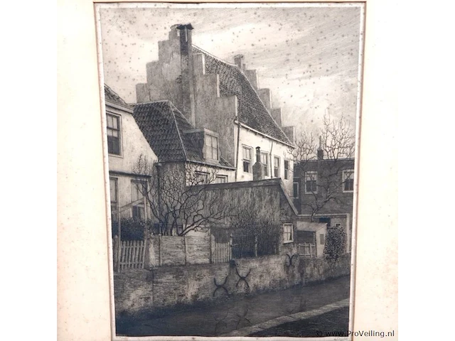 Ets of tekening van de langegracht in amersfoort, gemaakt door de nederlandse kunstenaar dirk harting (1884–1972) - afbeelding 3 van  8