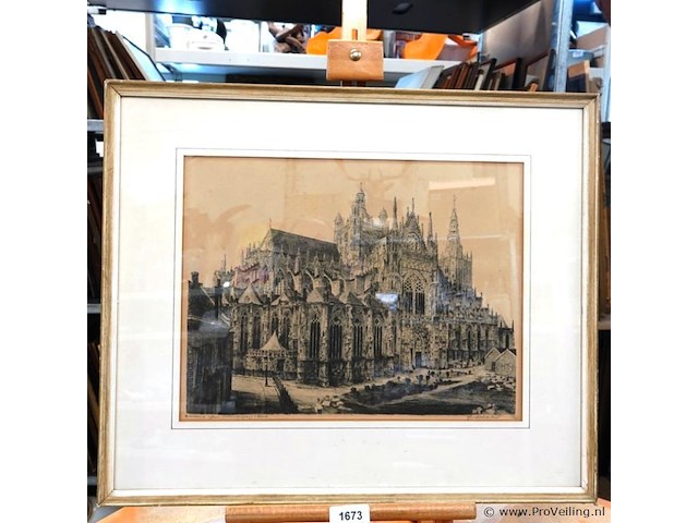 Ets van de sint-janskathedraal in 's-hertogenbosch van hendrik de laat (1900-1980) - afbeelding 1 van  5