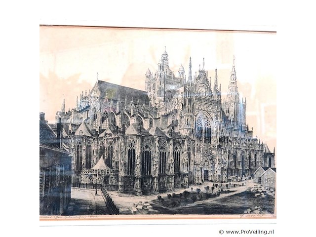 Ets van de sint-janskathedraal in 's-hertogenbosch van hendrik de laat (1900-1980) - afbeelding 2 van  5
