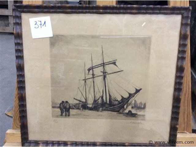 Ets : zeilschip genummerd en getekend - afbeelding 1 van  4