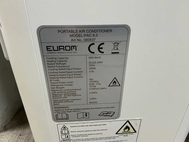 Eurom pac 9.3 mobiele airco - afbeelding 4 van  5