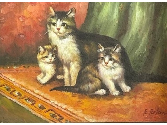 Europese school (1800-1850) - e bohm moederkat met kittens - afbeelding 2 van  6