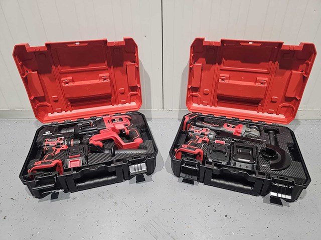 Everforce - 4-delig lithium accugereedschap in 2 koffers - klopboormachine - schroefmachine - haakse slijper - slagmoersleutel - 2 accu's - afbeelding 1 van  14