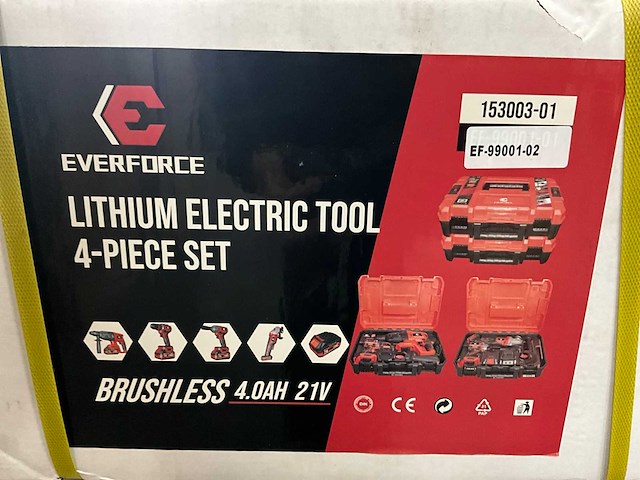 Everforce 4-delig lithium accugereedschap in 2 koffers - klopboormachine - schroefmachine - haakse slijper - slagmoersleutel - 2 accu's - afbeelding 5 van  14
