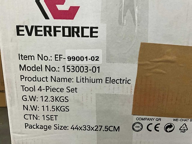 Everforce 4-delig lithium accugereedschap in 2 koffers - klopboormachine - schroefmachine - haakse slijper - slagmoersleutel - 2 accu's - afbeelding 6 van  14