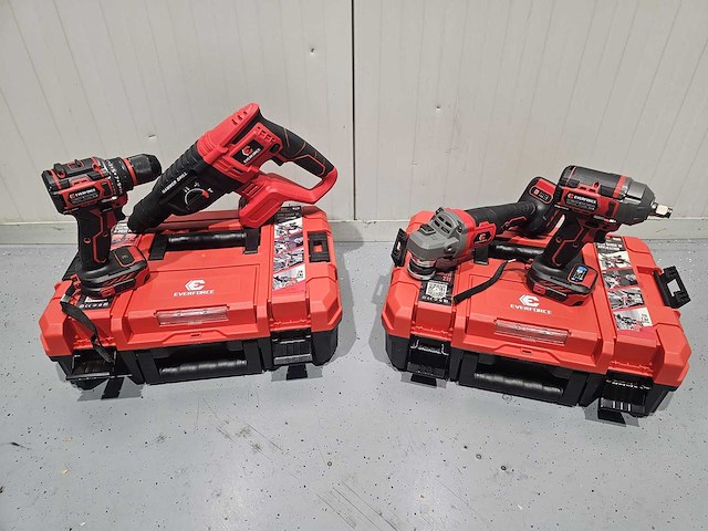Everforce 4-delig lithium accugereedschap in 2 koffers - klopboormachine - schroefmachine - haakse slijper - slagmoersleutel - 2 accu's - afbeelding 7 van  14