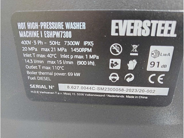 Eversteel - eshpw7300 - professionele diesel hogedruk stoomreiniger - afbeelding 13 van  13