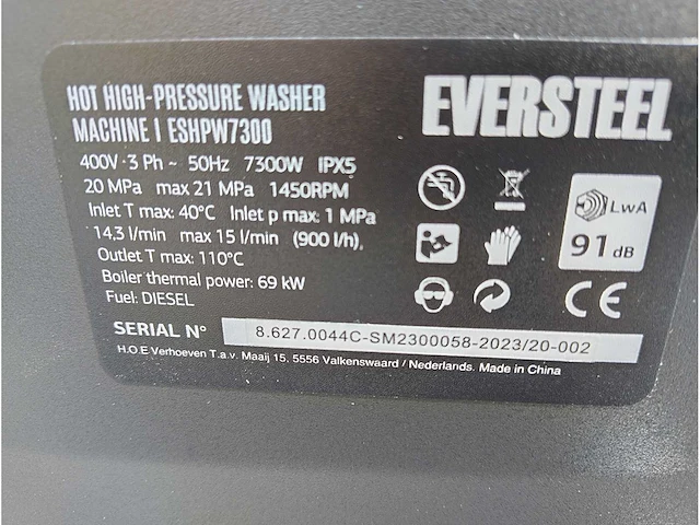 Eversteel - eshpw7300 - professionele diesel hogedruk stoomreiniger - afbeelding 13 van  13
