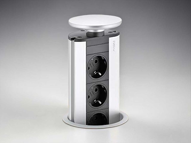 Evoline stopcontact intrekbare vlakke poort 3 rvs - afbeelding 1 van  4