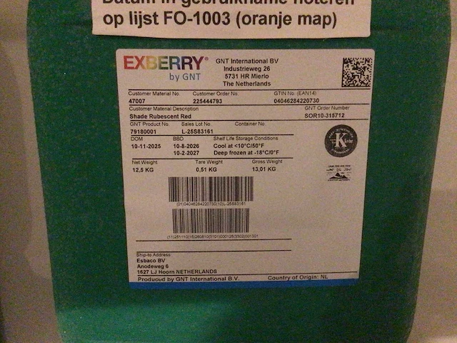 Exberry shade rubescent red - natuurlijk rood kleurconcentraat 12,5kg (2x) - afbeelding 1 van  2