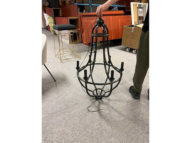 Exclusieve eichholtz original diameter 120 x 60 cm, kroonluchter modell bamboo zwart - afbeelding 1 van  6