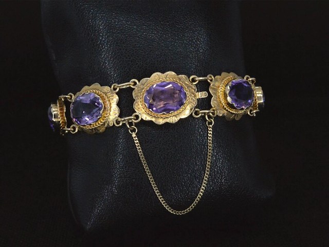 Exclusieve gouden armband met hoge kwaliteit natuurlijke amethisten - afbeelding 4 van  7