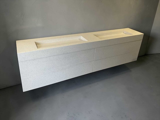 Exclusieve xxl design badmeubel blad en fronten van quartz composiet 280cm - afbeelding 4 van  16