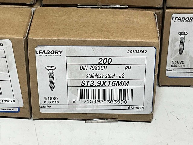Fabory rvs schroef st 3.9x16mm (2000x) - afbeelding 1 van  1