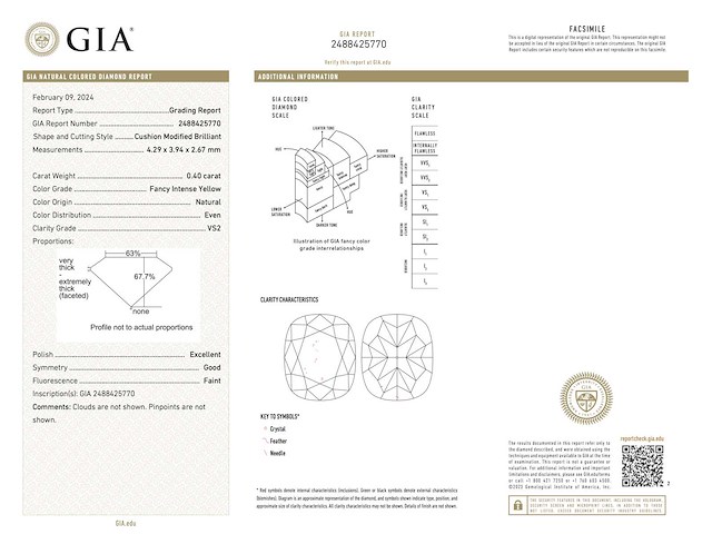 Fancy geel kussenvorm diamant 0.40 carat gia gecertificeerd - afbeelding 3 van  4