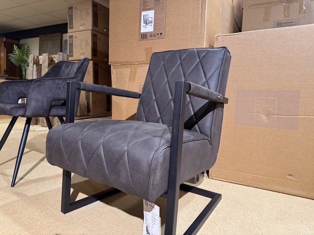 Fauteuil, antraciet microvezelstof, zwart metalen onderstel - afbeelding 2 van  5