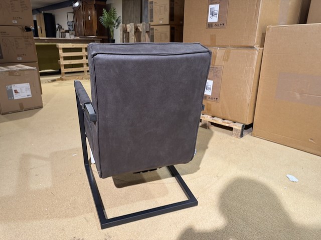 Fauteuil, antraciet microvezelstof, zwart metalen onderstel - afbeelding 4 van  5