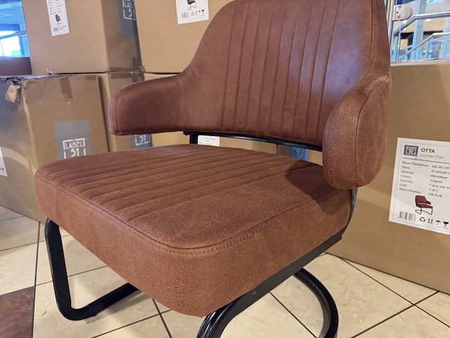 Fauteuil, cognac microvezelstof, metalen onderstel - afbeelding 3 van  3