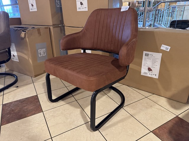 Fauteuil, cognac microvezelstof, metalen onderstel - afbeelding 1 van  3