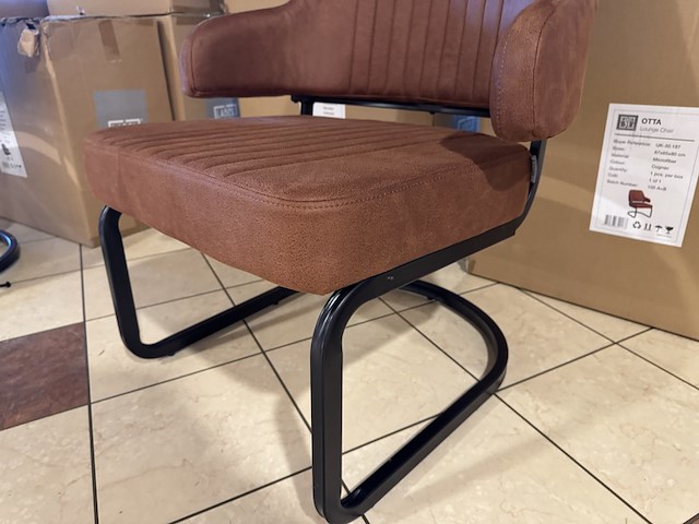 Fauteuil, cognac microvezelstof, metalen onderstel - afbeelding 3 van  3