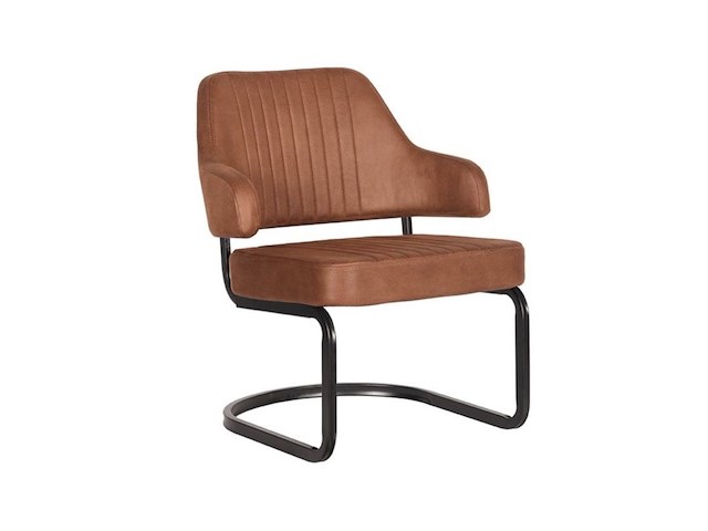 Fauteuil, cognac microvezelstof, zwart metalen onderstel - afbeelding 1 van  2