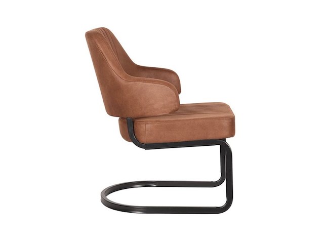 Fauteuil, cognac microvezelstof, zwart metalen onderstel - afbeelding 2 van  2