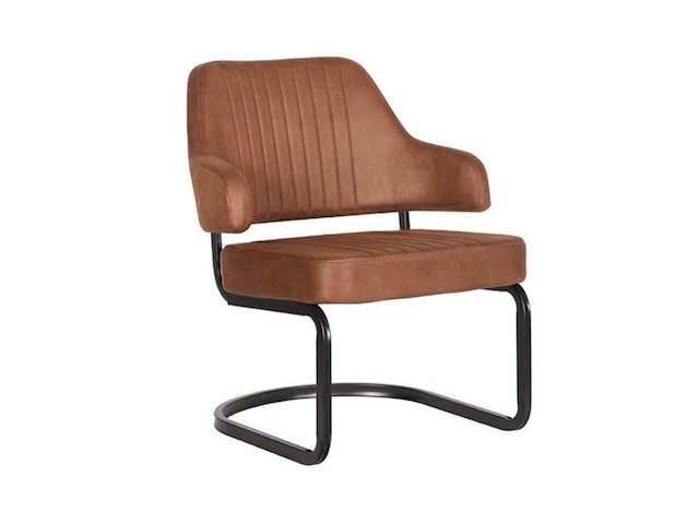 Fauteuil, cognac microvezelstof, zwart metalen onderstel - afbeelding 1 van  2