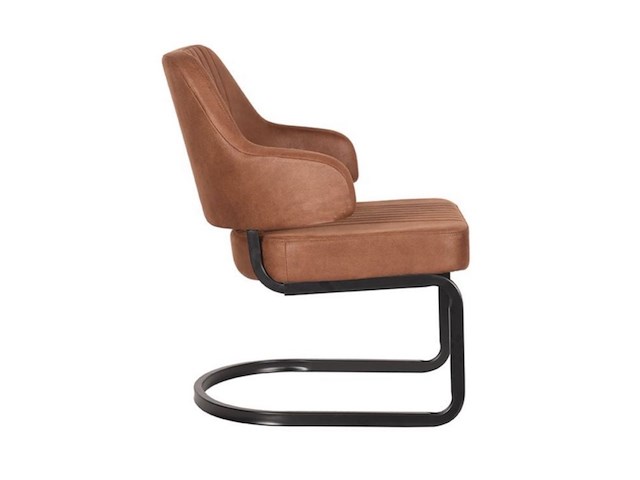 Fauteuil, cognac microvezelstof, zwart metalen onderstel - afbeelding 2 van  2