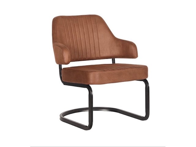 Fauteuil, cognac microvezelstof, zwart metalen onderstel - afbeelding 1 van  2