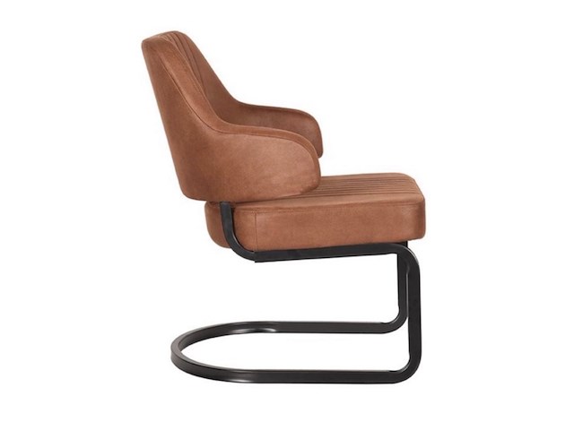 Fauteuil, cognac microvezelstof, zwart metalen onderstel - afbeelding 2 van  2