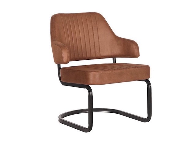 Fauteuil, cognac microvezelstof, zwart metalen onderstel - afbeelding 1 van  2