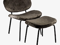 Fauteuil + hocker, zwart stof, zwarte poten - afbeelding 1 van  2
