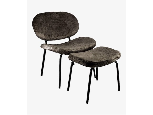 Fauteuil + hocker, zwart stof, zwarte poten - afbeelding 1 van  2