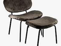 Fauteuil + hocker, zwart stof, zwarte poten - afbeelding 1 van  2