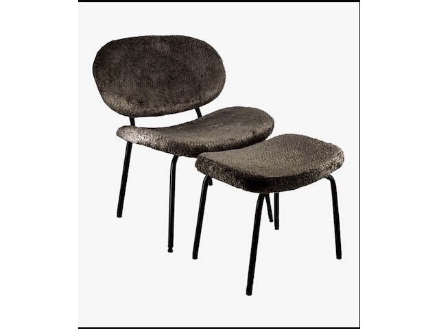 Fauteuil + hocker, zwart stof, zwarte poten - afbeelding 1 van  2