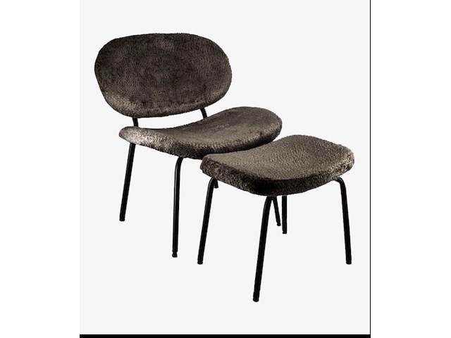 Fauteuil + hocker, zwart stof, zwarte poten - afbeelding 1 van  2