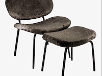 Fauteuil + hocker, zwart stof, zwarte poten - afbeelding 1 van  2