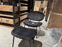Fauteuil + hocker, zwart stof - afbeelding 2 van  5