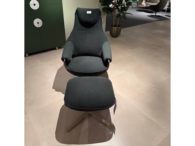 Fauteuil met footstool leolux, cream, dark green, draaibaar en verstelbaar - afbeelding 8 van  9