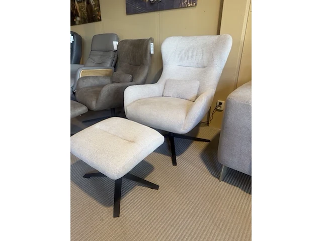 Fauteuil met voetenbank, relaxfauteuil aj living, beige - afbeelding 1 van  6