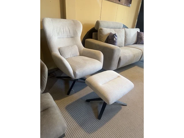 Fauteuil met voetenbank, relaxfauteuil aj living, beige - afbeelding 3 van  6