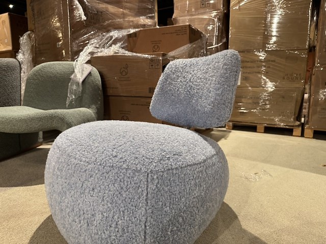 Fauteuil, plush blauw stof, design - afbeelding 3 van  5