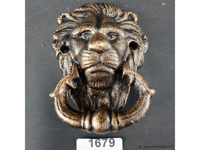 Faux bronzen leeuwenkop als deurklopper - afbeelding 1 van  5