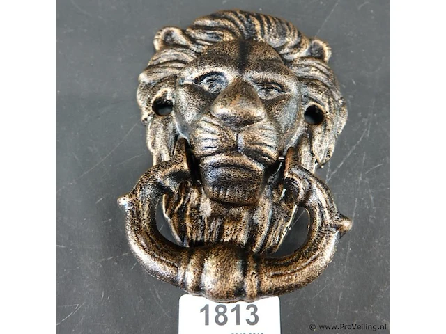 Faux bronzen leeuwenkop als deurklopper - afbeelding 1 van  5